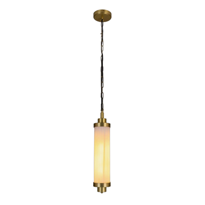 LOUISE - Vintage Rippled Opal Glass and Brass Bathroom Pendant 52.5cm IP44