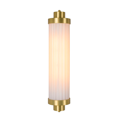 LOUISE - Vintage Rippled Opal Glass and Brass Bathroom Wall Light 47cm IP44