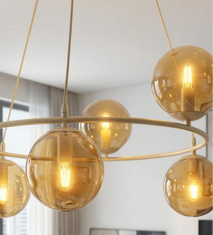AZURA - Taklampa i mokka med 6 amber färgade glas