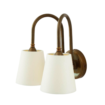 UPPSALA - Two-Arm Brass Wall Light with Fabric Shades 28cm
