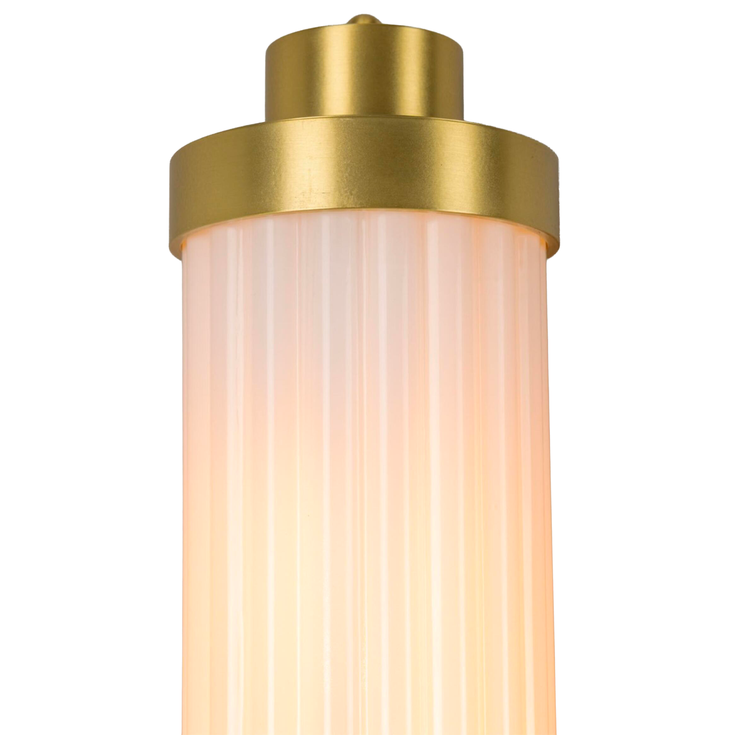 LOUISE - Vintage Rippled Opal Glass and Brass Bathroom Wall Light 47cm IP44