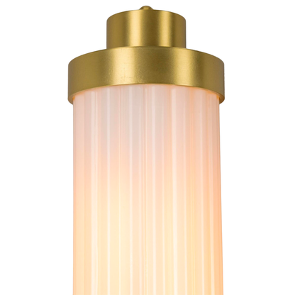 LOUISE - Vintage Rippled Opal Glass and Brass Bathroom Wall Light 47cm IP44