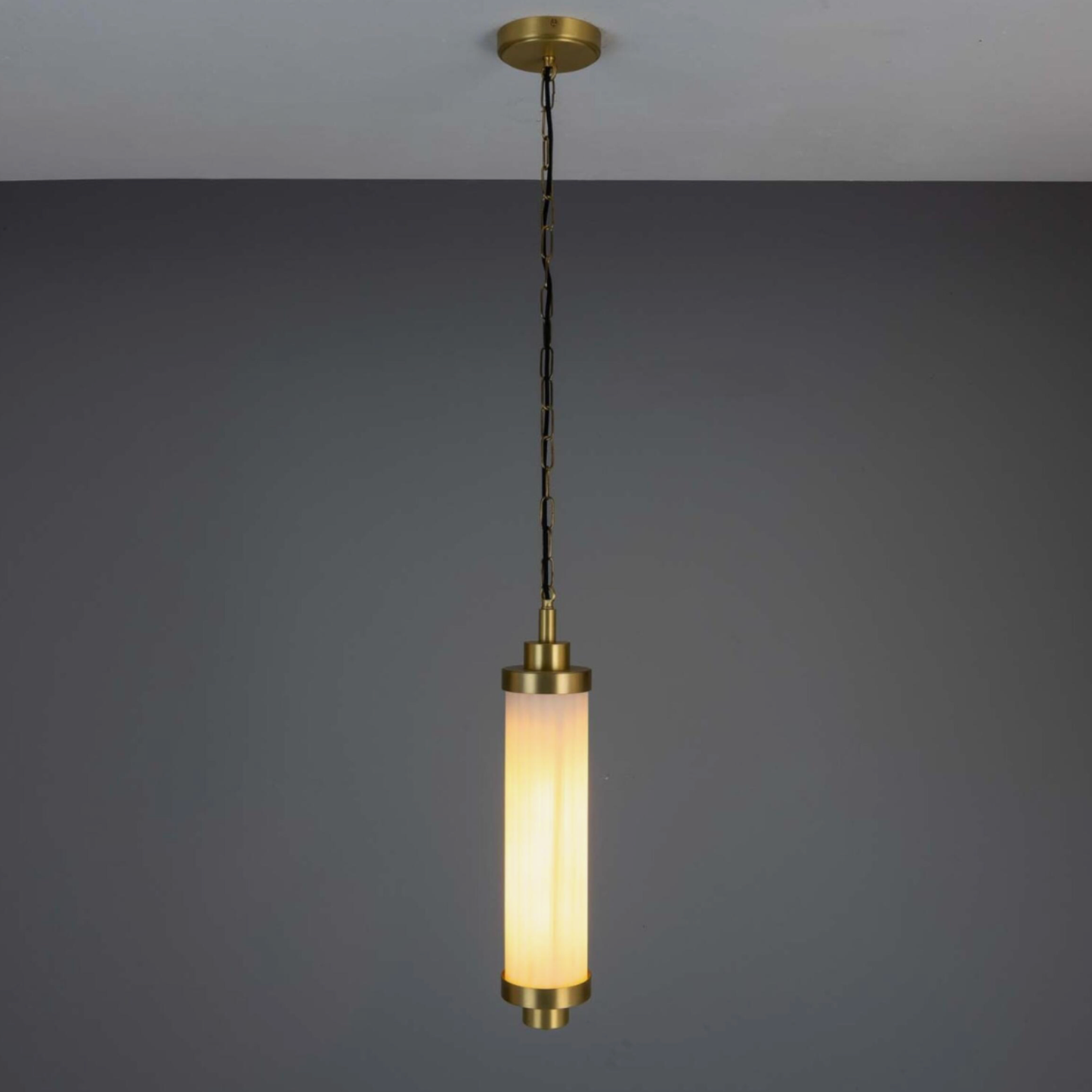 LOUISE - Vintage Rippled Opal Glass and Brass Bathroom Pendant 52.5cm IP44