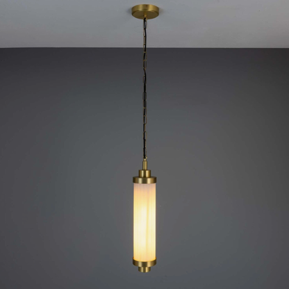 LOUISE - Vintage Rippled Opal Glass and Brass Bathroom Pendant 52.5cm IP44