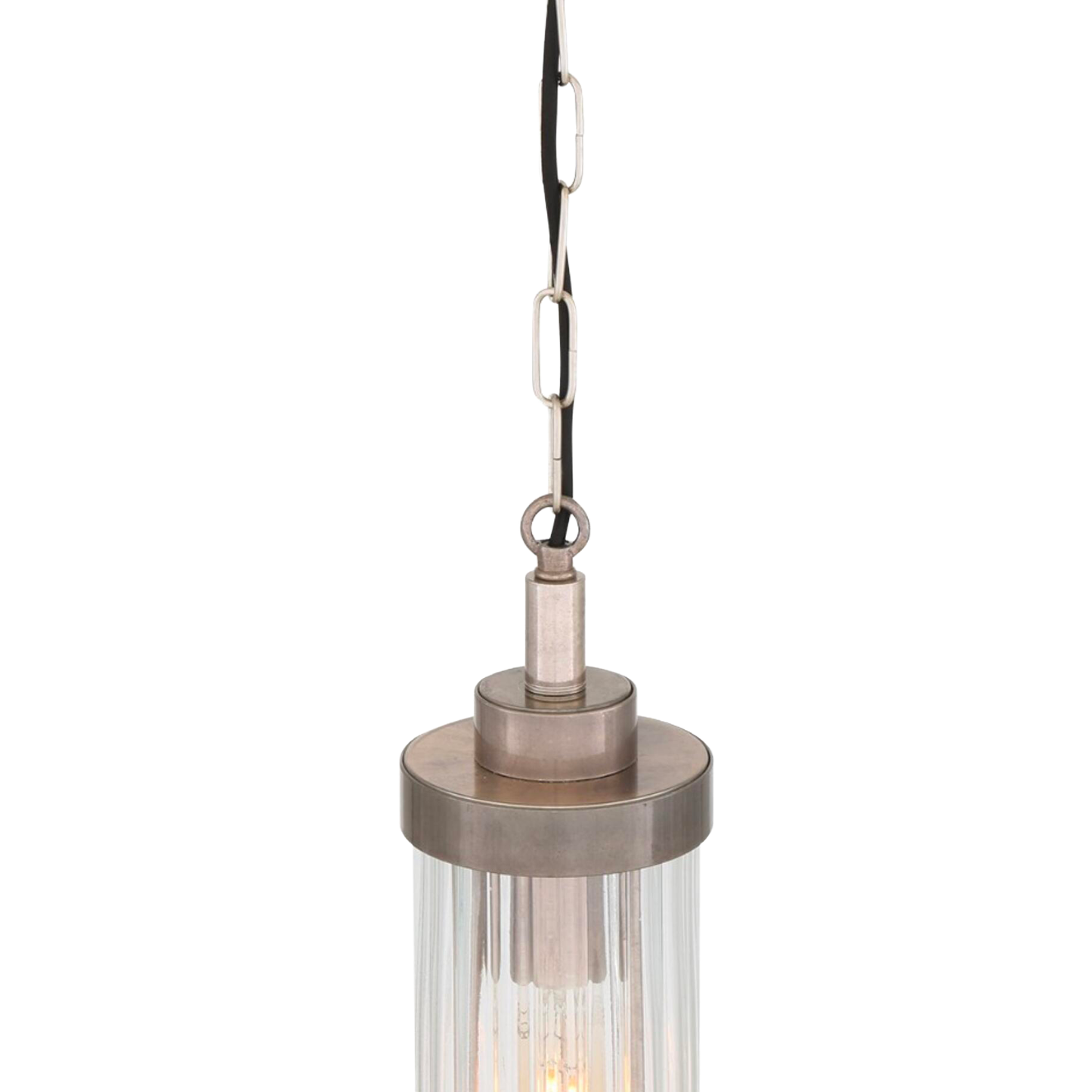 LOUISE- Vintage Rippled Clear Glass and Brass Bathroom Pendant IP44