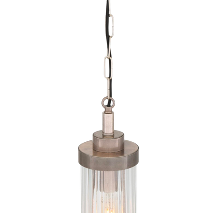 LOUISE- Vintage Rippled Clear Glass and Brass Bathroom Pendant IP44