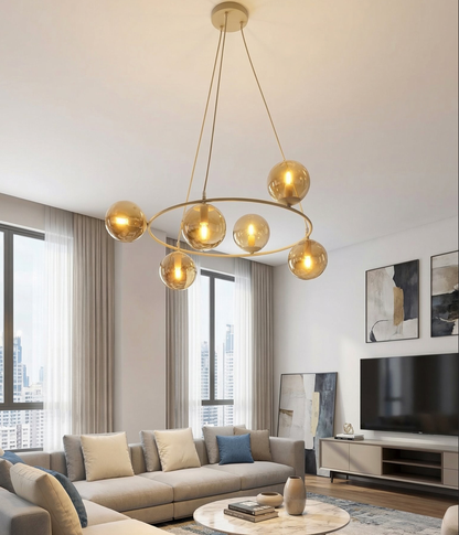 AZURA - Taklampa i mokka med 6 amber färgade glas