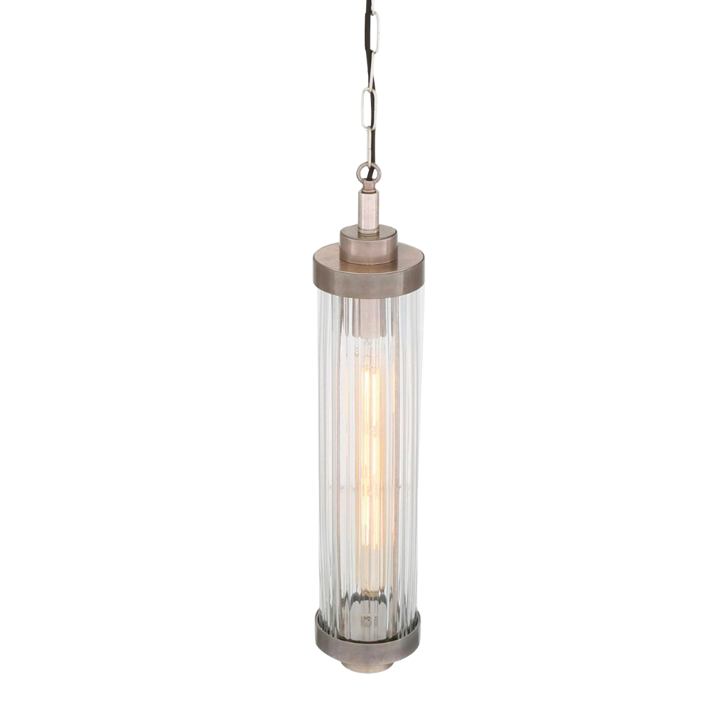 LOUISE- Vintage Rippled Clear Glass and Brass Bathroom Pendant IP44