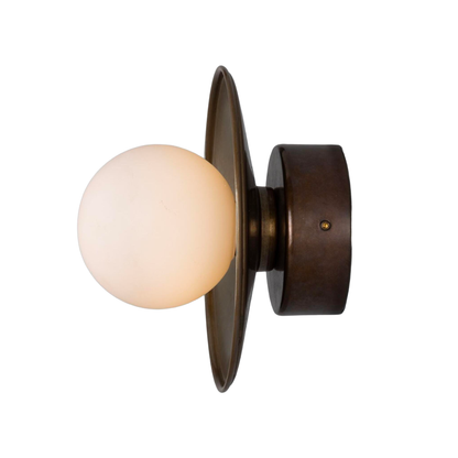AOSTA - Brass Disc Bathroom Wall Light with Glass Globe 16.2cm IP65