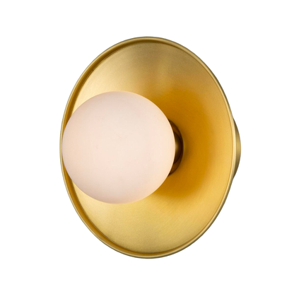 AOSTA - Brass Disc Bathroom Wall Light with Glass Globe 16.2cm IP65