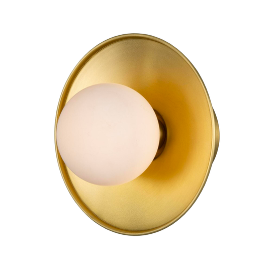 AOSTA - Brass Disc Bathroom Wall Light with Glass Globe 16.2cm IP65