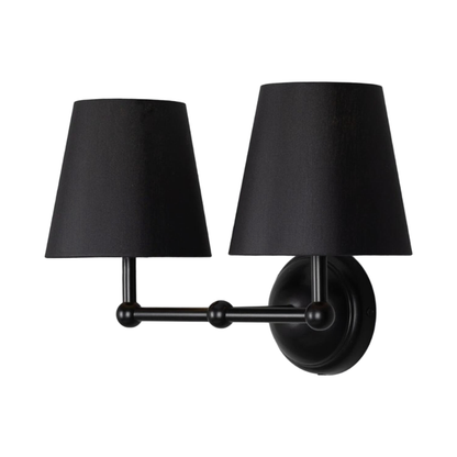 BUSAN - Modern Brass Double Wall Light with Fabric Shades