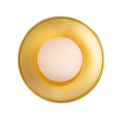 AOSTA - Brass Disc Bathroom Wall Light with Glass Globe 16.2cm IP65