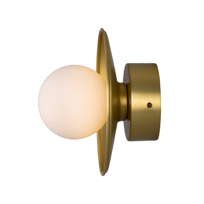 AOSTA - Brass Disc Bathroom Wall Light with Glass Globe 16.2cm IP65